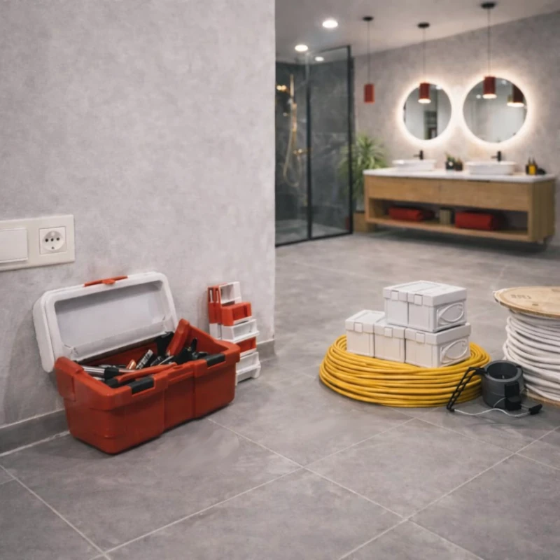 Chantier électrique propre et organisé lors d’une rénovation intérieure