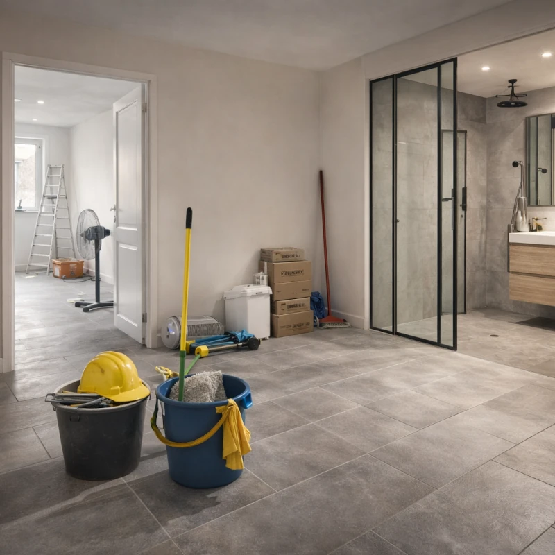 Chantier de rénovation intérieure propre avec finitions soignées et organisation professionnelle